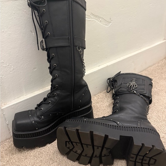 Dolls Kill Black Buckle Combat Boots - Picture 4 of 5